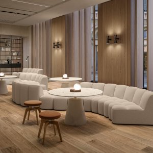 Îlot d'assises Array au centre d'un hall