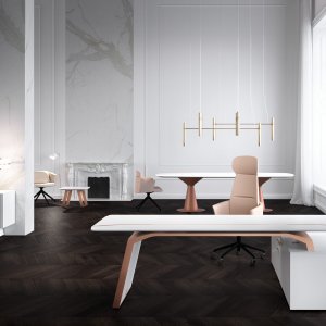 Plateau en verre trempe mat sur le bureau Metar