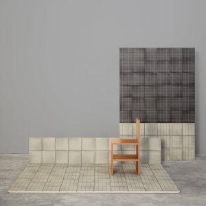 Carreaux Aurore Charcoal et Light Blue Grid L posés en contraste