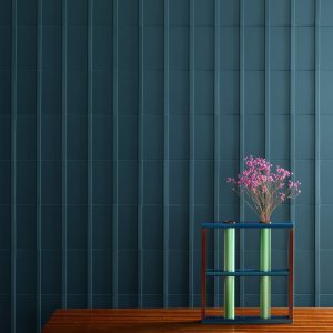 Mur habillé de Motivo de Mutina avec tasseaux verticaux en relief