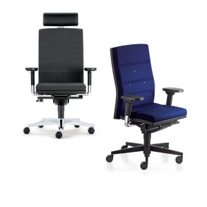 Siège opératif mr.24 de Sedus en tissu bleu avec dossier haut et accoudoirs 3D