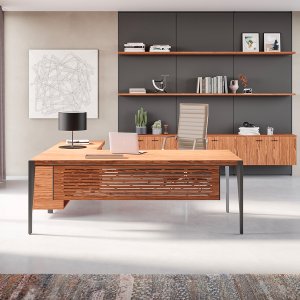 Façade fraisée en placage bois du bureau X9