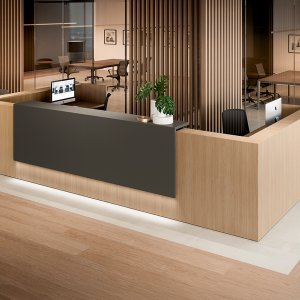 Banque d'accueil Z2 de Quadrifoglio avec tablette gainée de cuir régénéré