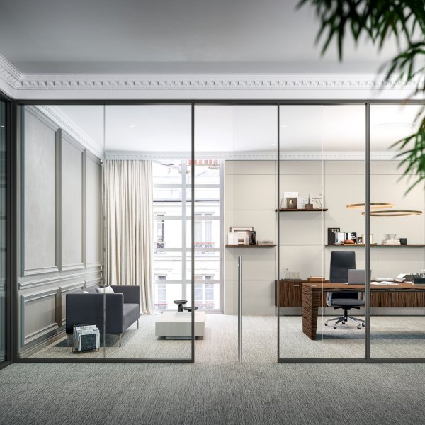 Bureau tertiaire avec postes et cloisons design Quadrifoglio